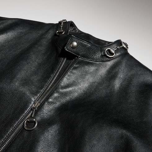 Giacca in pelle con Horsebit