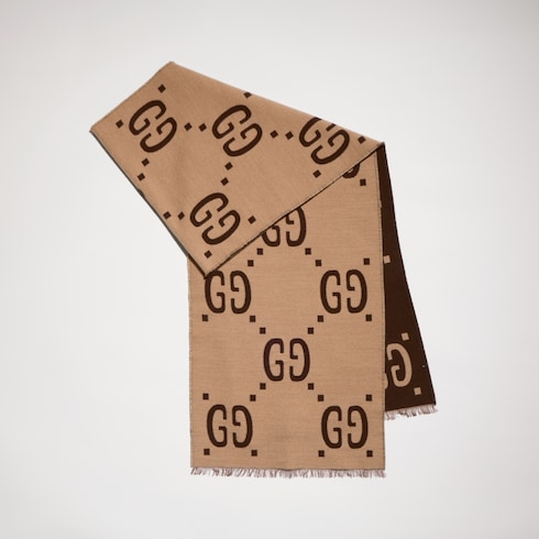 GGジャカード ウールシルク スカーフ ・ブラウン/ベージュ | GUCCI公式