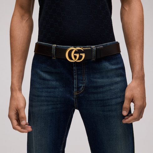 Reversible leather belt with Double G buckle