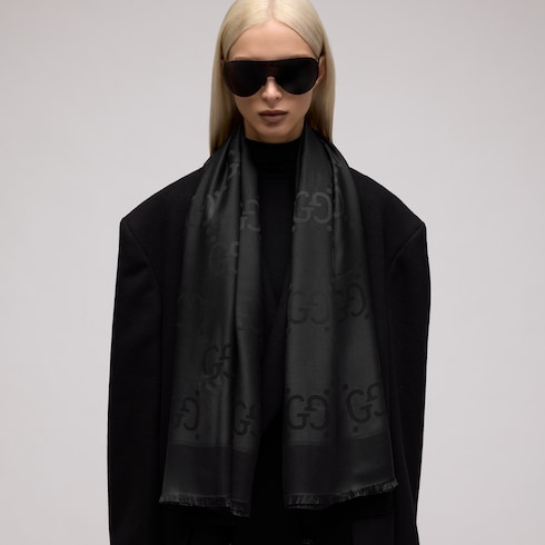 GG jacquard silk wool shawl