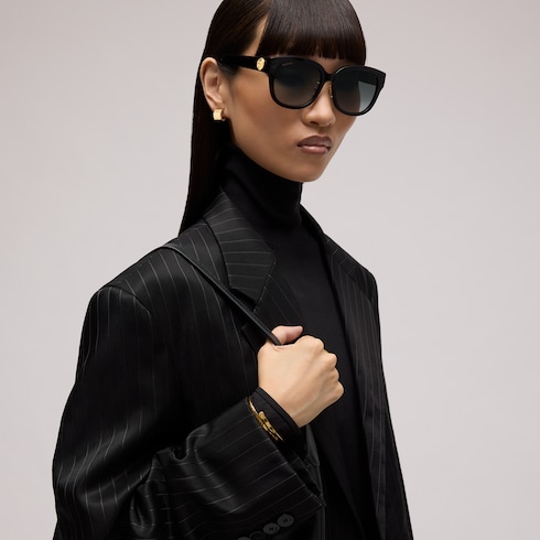GUCCI グッチ ラウンドサングラス 黒×ゴールド おしゃれ 高級感あり ラウンドフレーム サングラス（アジアン フィット） ・ブラック
