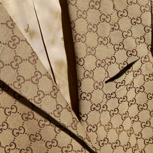 GG canvas jacket in camel and ebony | GUCCI® US