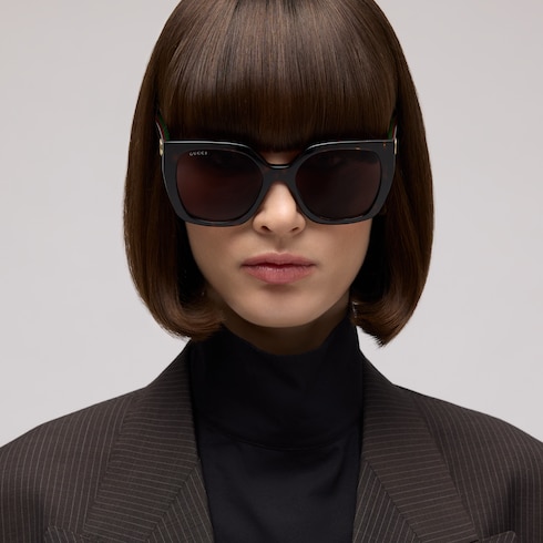 Square-frame sunglasses in dark brown acetate | GUCCI® US