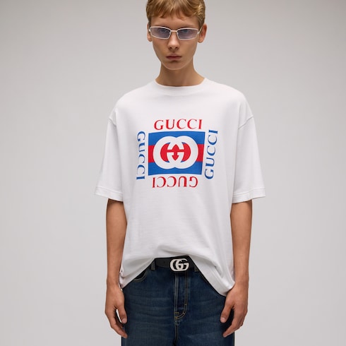 T-Shirt aus Baumwolljersey mit Gucci Print