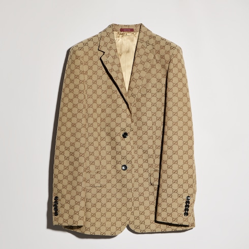 GG canvas jacket in camel and ebony | GUCCI® US