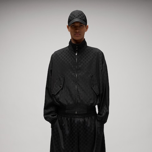 Giacca con cerniera in cotone tecnico GG jacquard