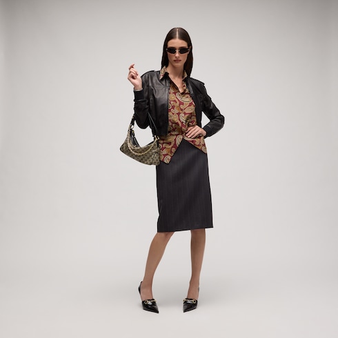 Pinstripe wool pencil skirt