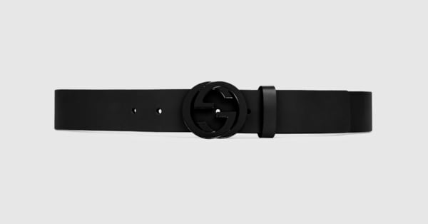 Black Leather Belt With Matte Black Interlocking G | GUCCI® US