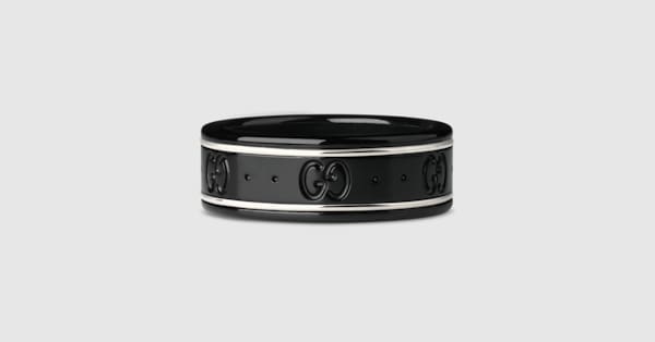 18k White Gold And Black Icon Thin Band | GUCCI® CA