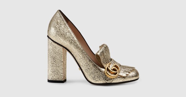 gucci metallic leather platform pumps