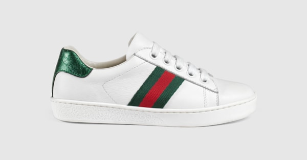 Children's Ace Sneaker White Leather With Green & Red Web | GUCCI® HU