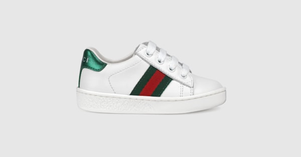 White Leather Toddler Low-top With Web | GUCCI® US