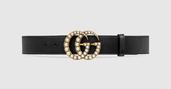ブラック パール　グッチレディースベルト Women's Slim Black Leather Belt With Double G Buckle | GUCCI® US