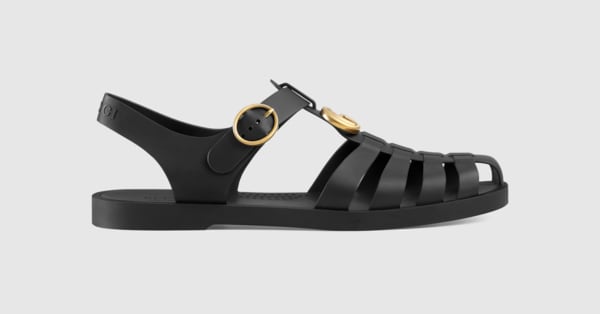 Black Rubber Buckle Strap Sandal 