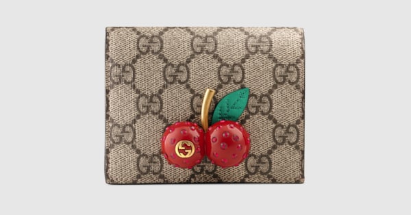 GG Supreme card case wallet with cherries in GG Supreme | GUCCI® GR