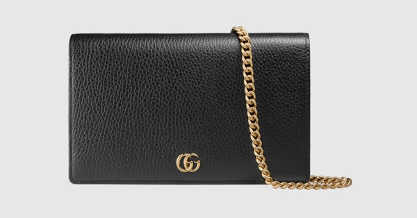 GG Marmont wallet on chain in black leather | GUCCI® US