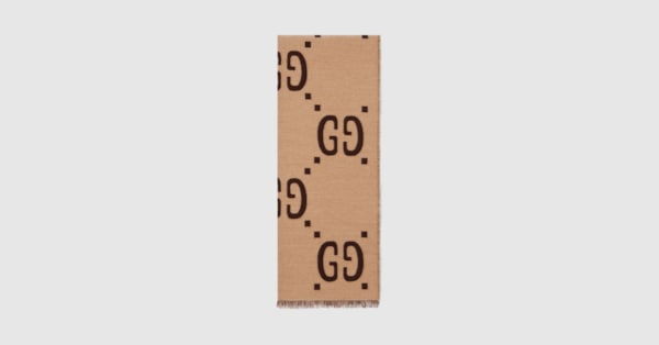 GG jacquard wool silk scarf in brown/beige | GUCCI® SI