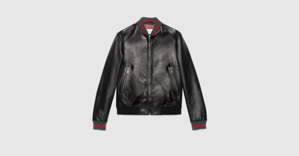 gucci leather jacket with web