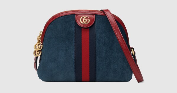 Ophidia small shoulder bag in Blue suede with blue and red  Gucci