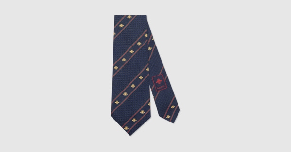 小物 Gucci bee embroidery tie Bee embroidered silk tie in black silk | GUCCI® FR