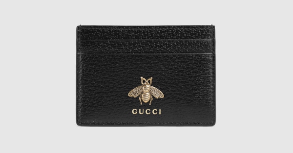 Animalier leather card case in black leather | GUCCI® NL