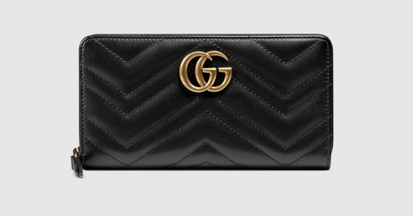 GGマーモント〕 ジップアラウンドウォレットブラック レザー | GUCCI® JP