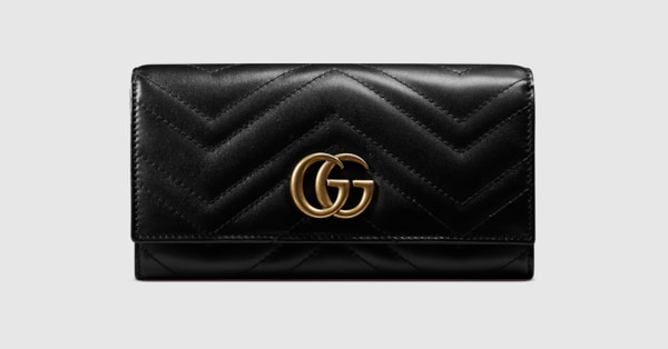 GGマーモント〕 コンチネンタルウォレットブラック レザー | GUCCI® JP