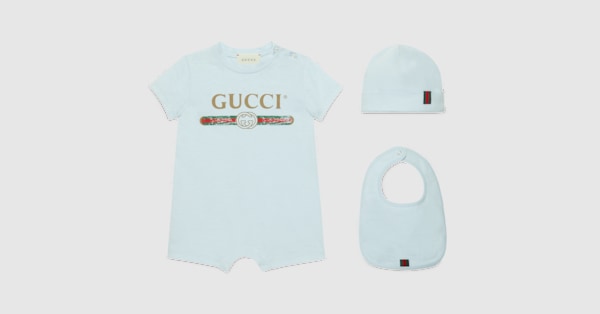 ベビー〕GUCCI ロゴ コットン ギフトセット ・ペールブルー コットン