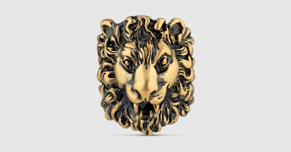 Aged Gold Finish Lion Head Ring | GUCCI® US