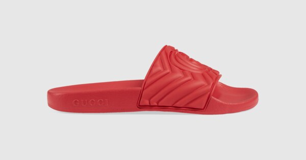 gucci fur slides red