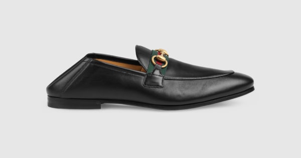 Black Leather Men's Horsebit Loafer With Web | GUCCI® US