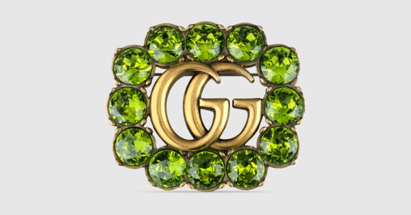 Gucci Green crystal Double G brooch. 1