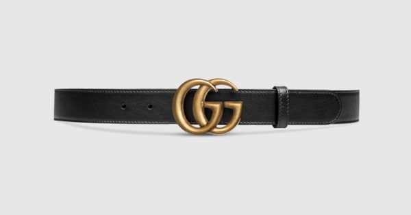 Men's Slim Black Leather Belt With Gold Double G Buckle | GUCCI® US