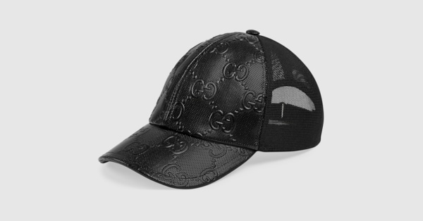 GG Embossed Baseball Hat In Black Leather | GUCCI® US