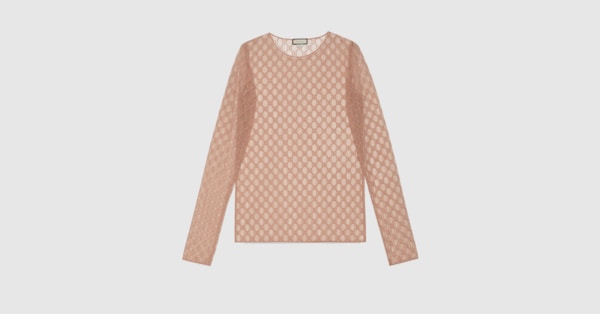 Gucci GG embroidered tulle long-sleeve top. 3