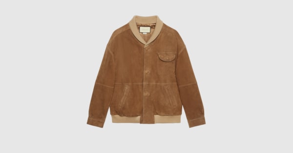 Brown Suede oversize bomber jacket | GUCCI® US