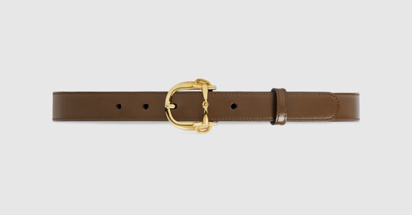 Brown Thin belt with Horsebit buckle | GUCCI® US