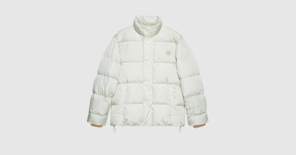 Gucci 'think/thank' print nylon down jacket. 8