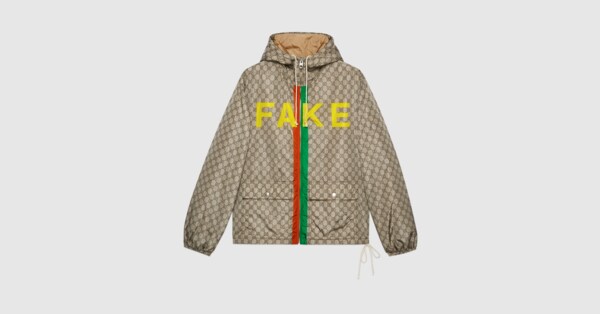 Gucci 'Fake/Not' print GG nylon jacket. 5