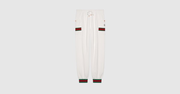Jersey jogging pants with Web in ivory 