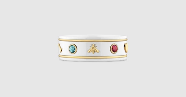Icon 18k ring with gemstones in 18k yellow gold/white
