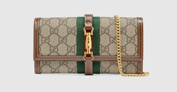 Gucci Jackie 1961 wallet on chain in beige and brown GG