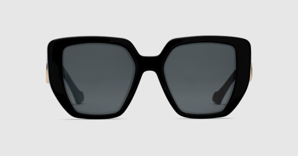 Rectangular-frame sunglasses in black acetate | GUCCI® US