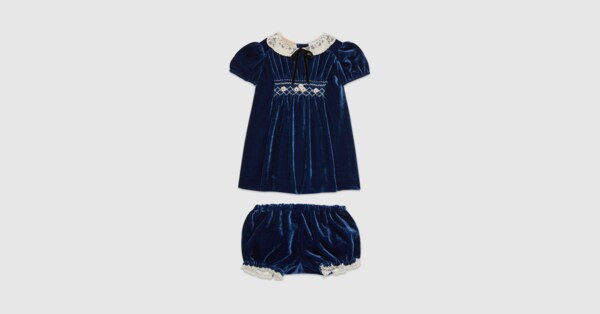 Baby Velvet Dress And Shorts Set In Blue Gucci Us