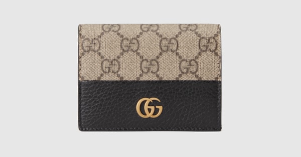 GG Marmont card case wallet in black leather and GG supreme