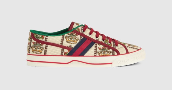 Gucci 100特别系列Tennis 1977男士运动鞋in象牙白色提花 GUCCI 