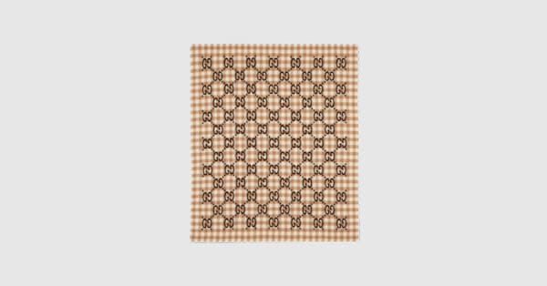 チルドレンズ〕チェック ウールブレンド ブランケット ・キャメル