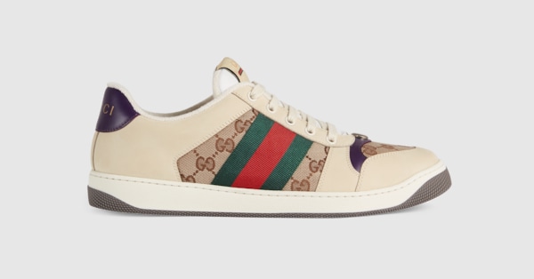 スクリーナー〕メンズ スニーカー ・ベージュ レザー＆GG