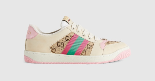 Women's GG crystal Screener sneaker in beige and dark brown