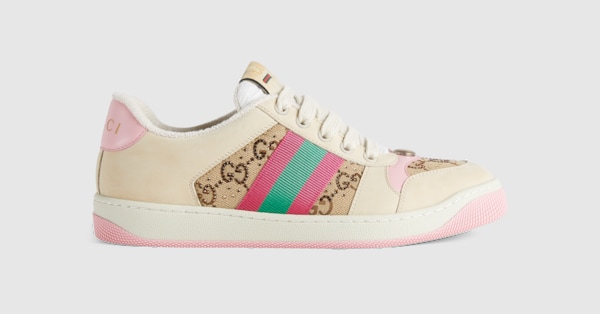 Women's Screener sneaker with crystals in beige and ebony GG canvas | GUCCI®  US